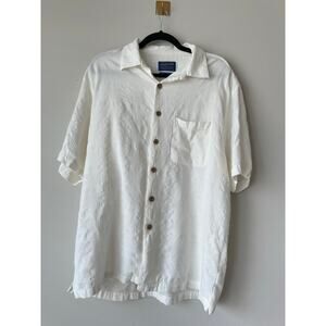 Pendleton Bamboo Cotton Shirt Off White Textured Button Up Camp Collar L